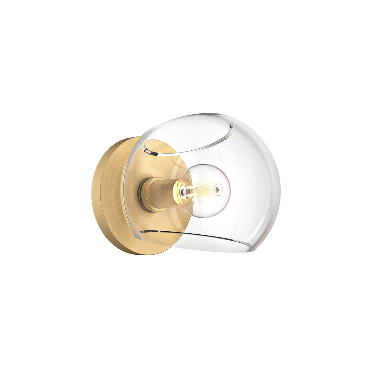 Flynn 1 Light Wall Sconce, Brushed Brass with Clear Glass