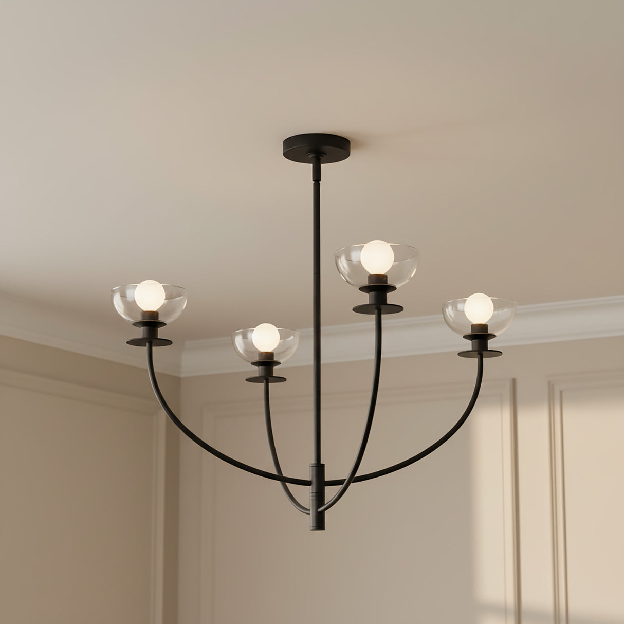 Bella 4 Light Chandelier 26" for Modern home with Cream Walls