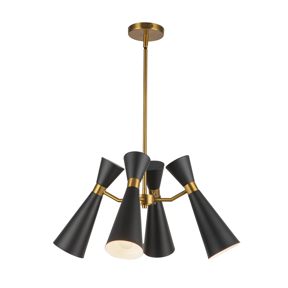 Aiden 4 Light Chandelier 24", Matte Black and Antique Brass