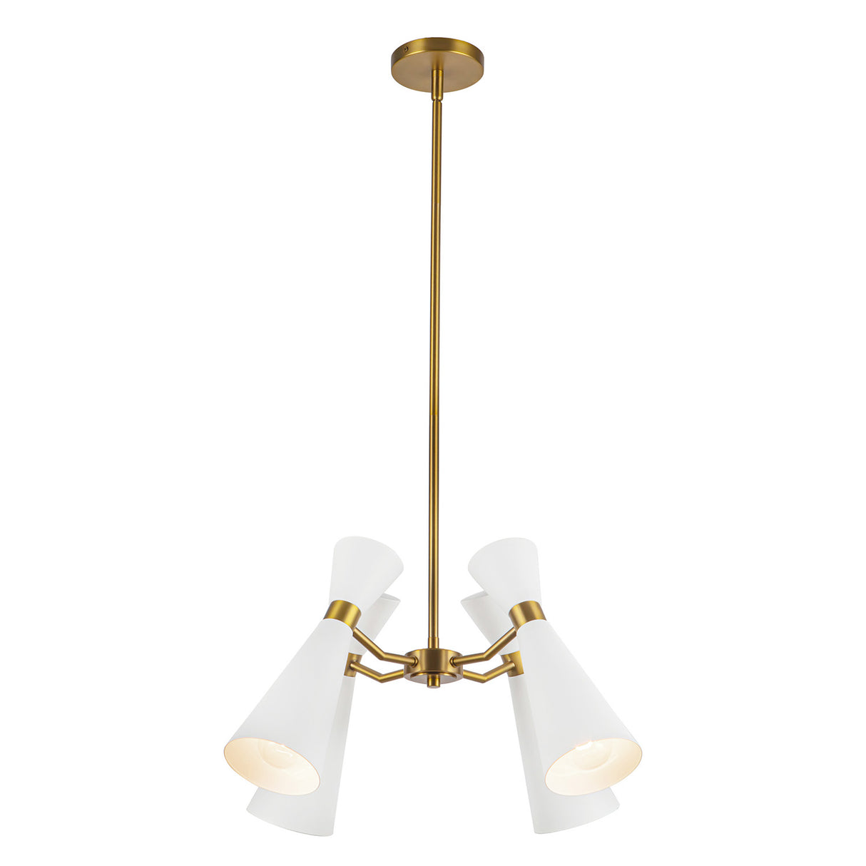 Aiden 4 Light Chandelier 24", White and Antique Brass