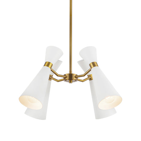 Aiden 4 Light Chandelier 24", White and Antique Brass