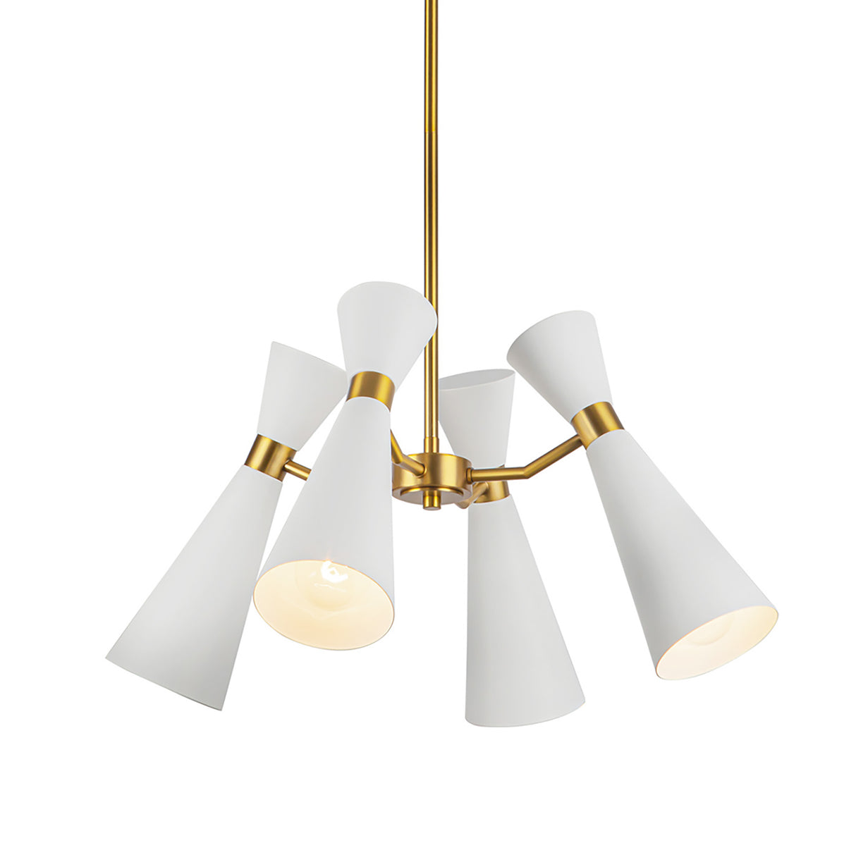 Aiden 4 Light Chandelier 24", White and Antique Brass