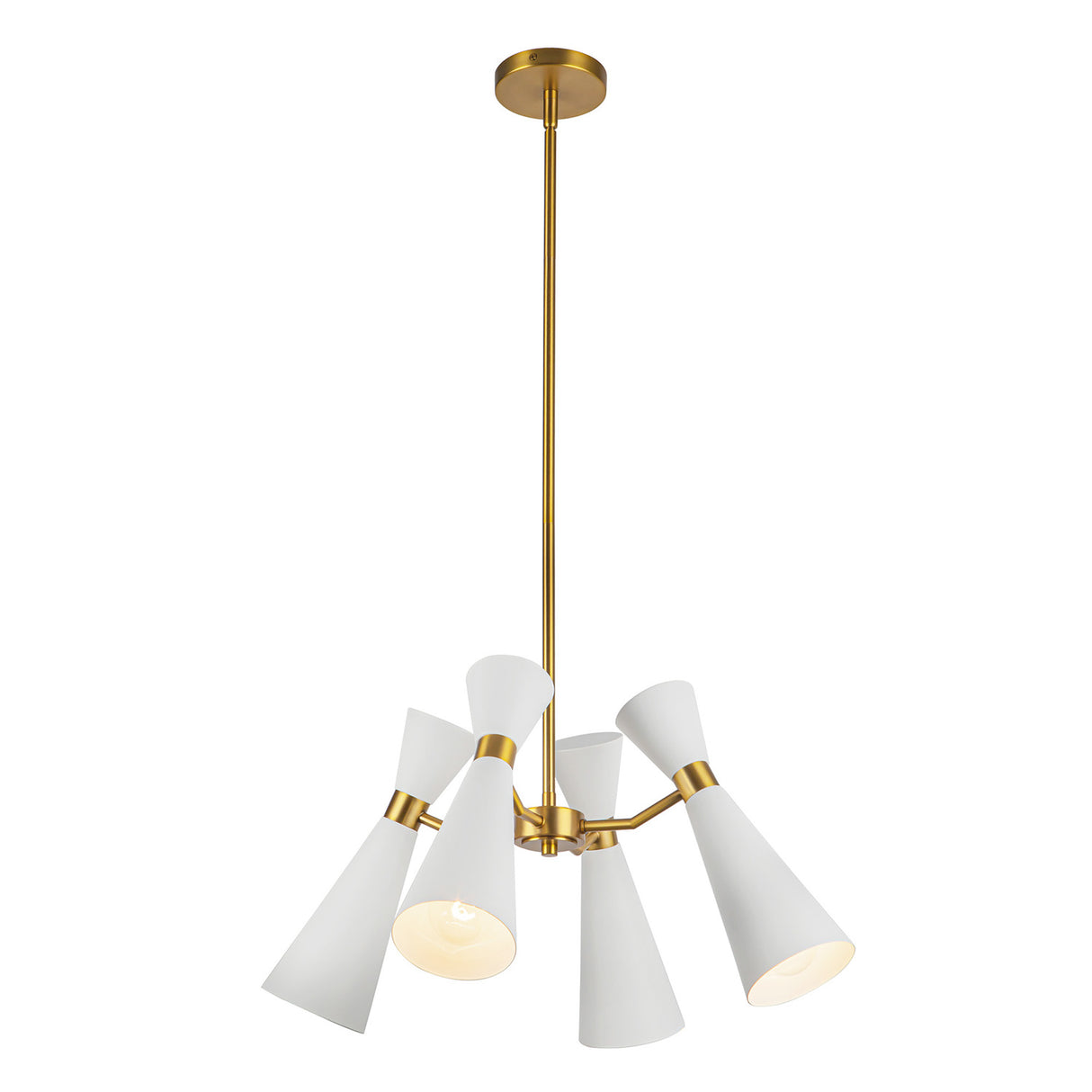 Aiden 4 Light Chandelier 24", White and Antique Brass