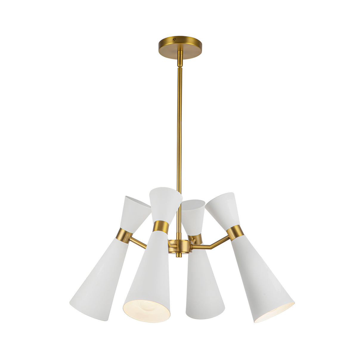 Aiden 4 Light Chandelier 24", White and Antique Brass