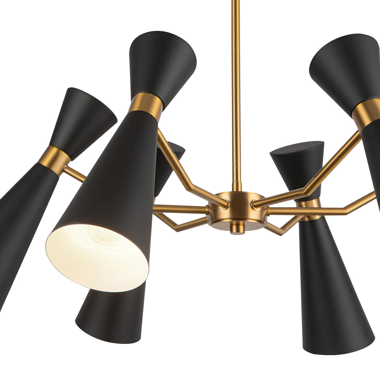 Aiden 6 Light Chandelier 32", Matte Black and Antique Brass