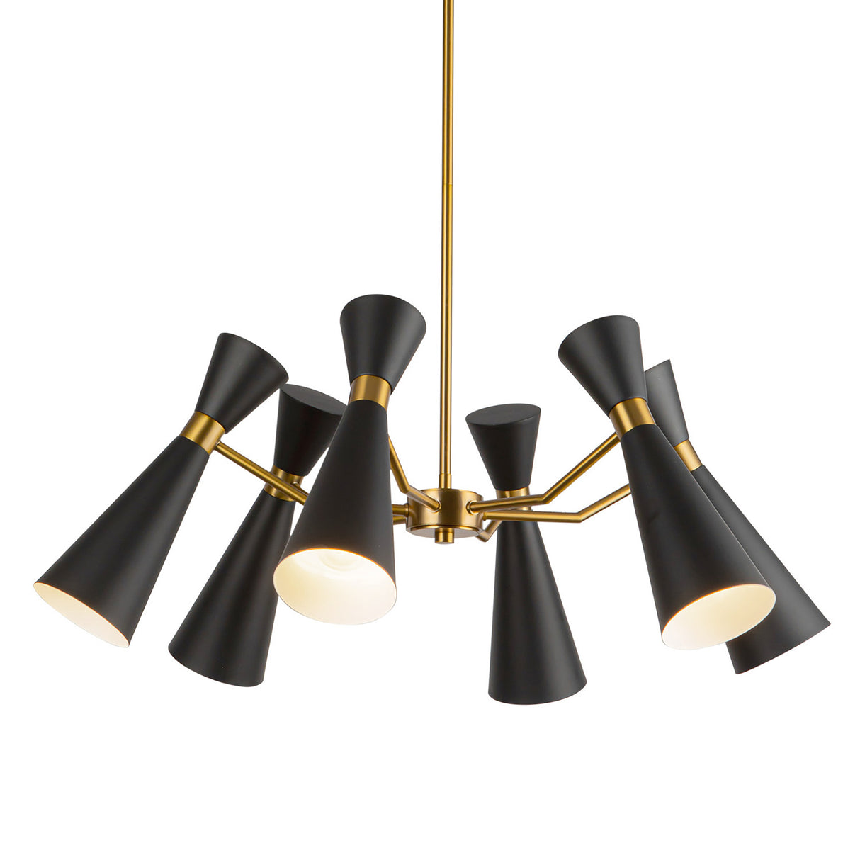 Aiden 6 Light Chandelier 32", Matte Black and Antique Brass