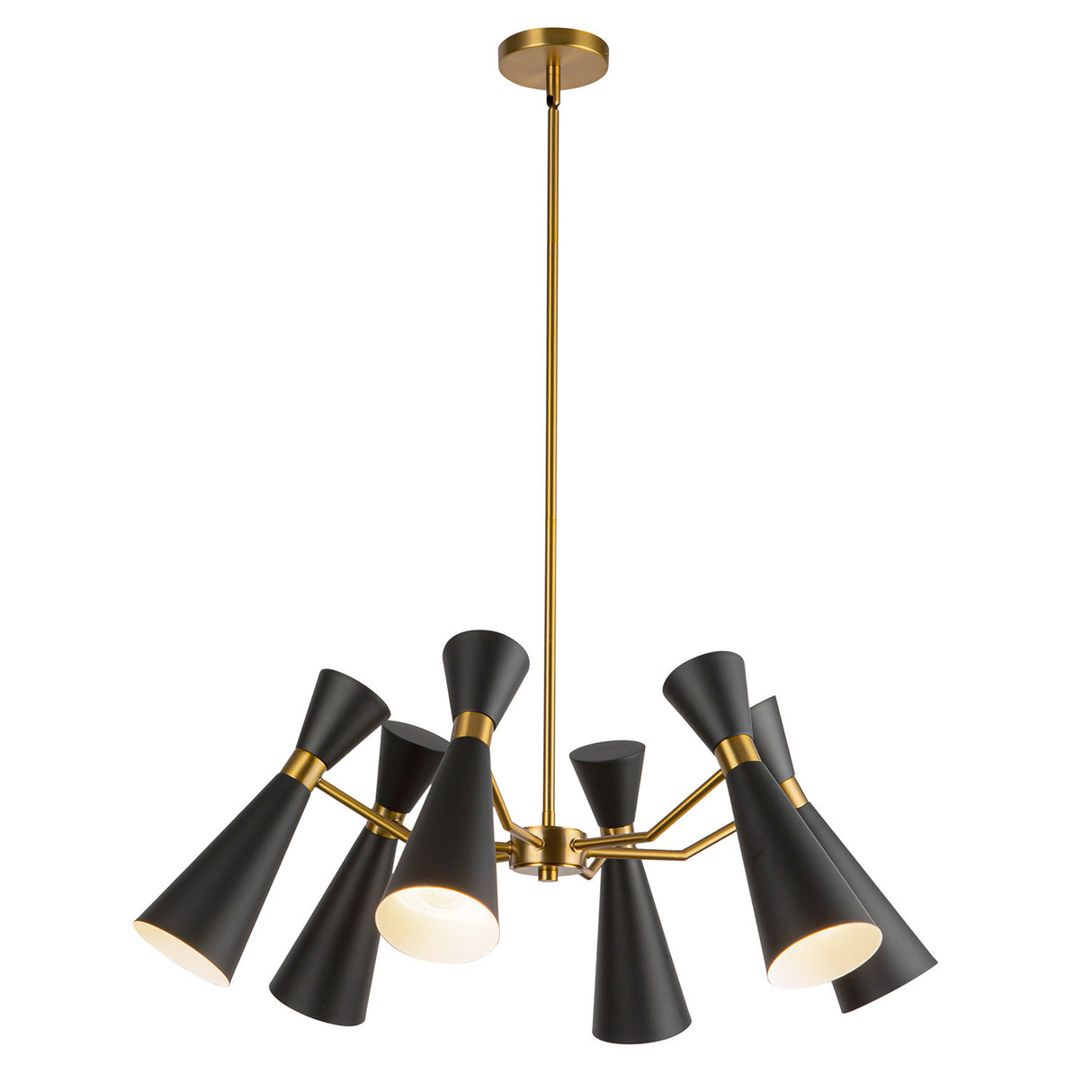 Aiden 6 Light Chandelier 32", Matte Black and Antique Brass
