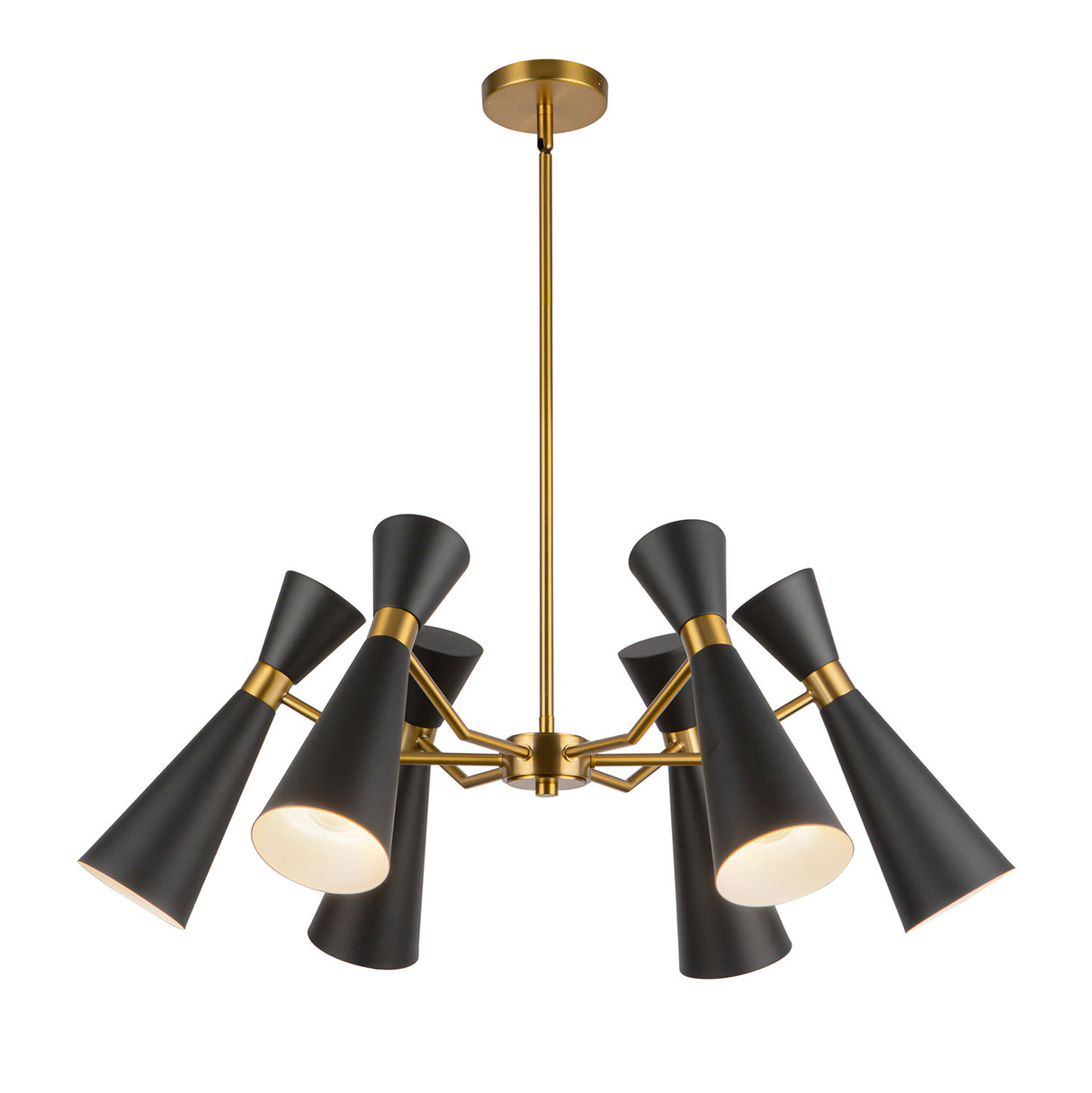 Aiden 6 Light Chandelier 32", Matte Black and Antique Brass
