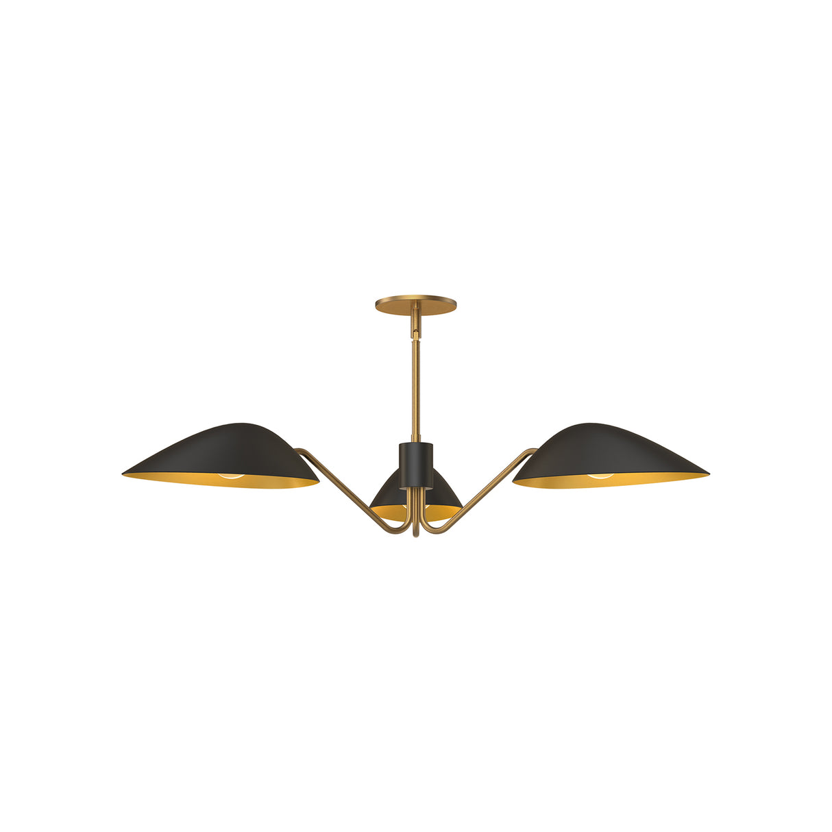 Jade 3 Light Chandelier 36", Matte Black and Antique Brass