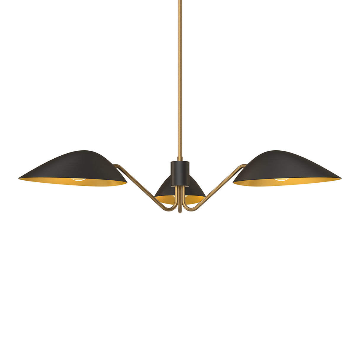 Jade 3 Light Chandelier 36", Matte Black and Antique Brass