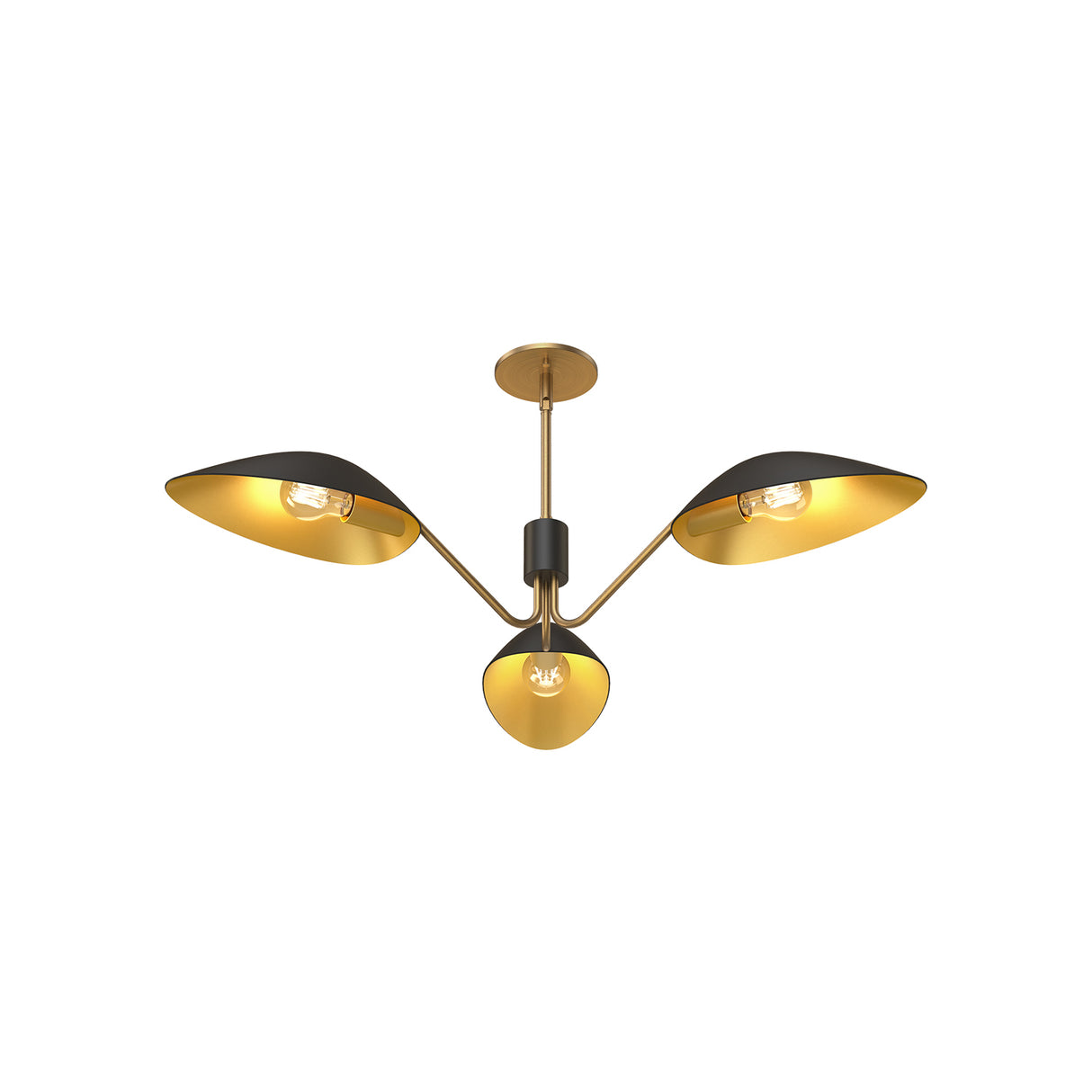 Jade 3 Light Chandelier 36", Matte Black and Antique Brass