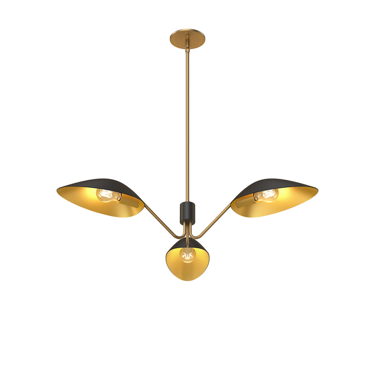 Jade 3 Light Chandelier 36", Matte Black and Antique Brass