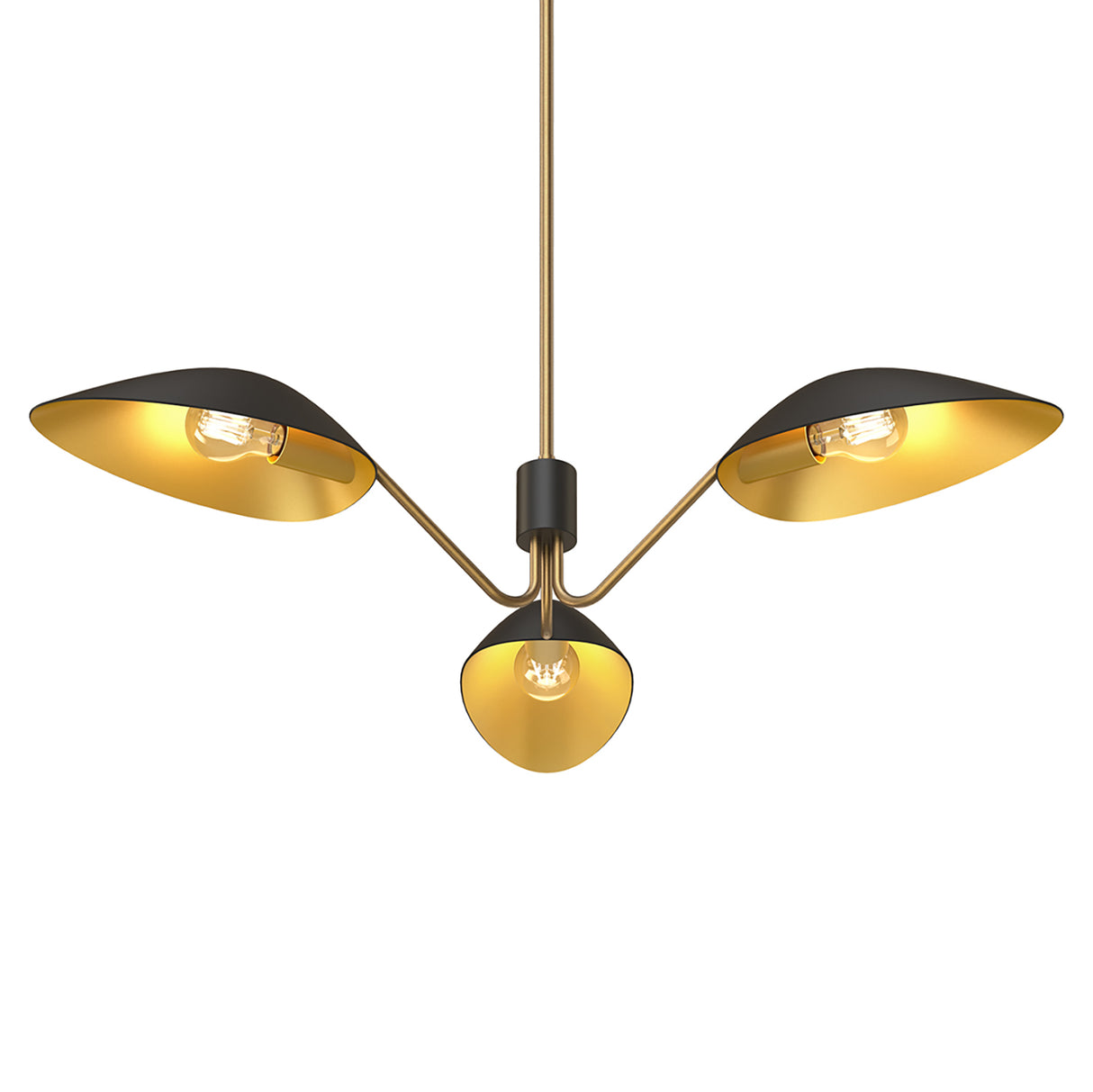 Jade 3 Light Chandelier 36", Matte Black and Antique Brass