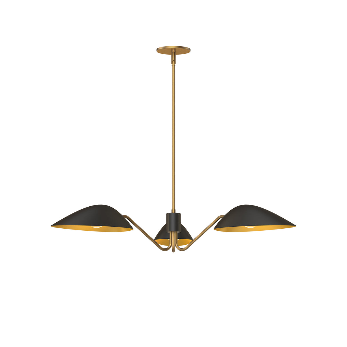 Jade 3 Light Chandelier 36", Matte Black and Antique Brass