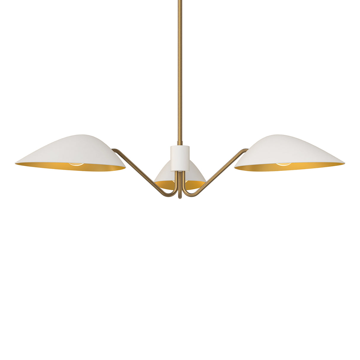 Jade 3 Light Chandelier 36", White and Antique Brass