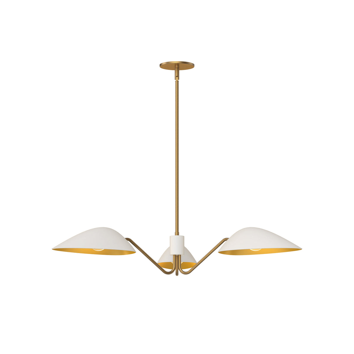 Jade 3 Light Chandelier 36", White and Antique Brass