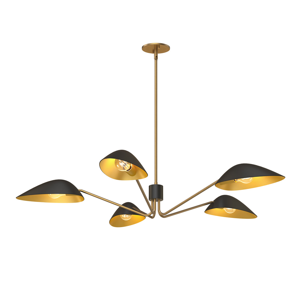Jade 5 Light Chandelier 46", Matte Black and Antique Brass
