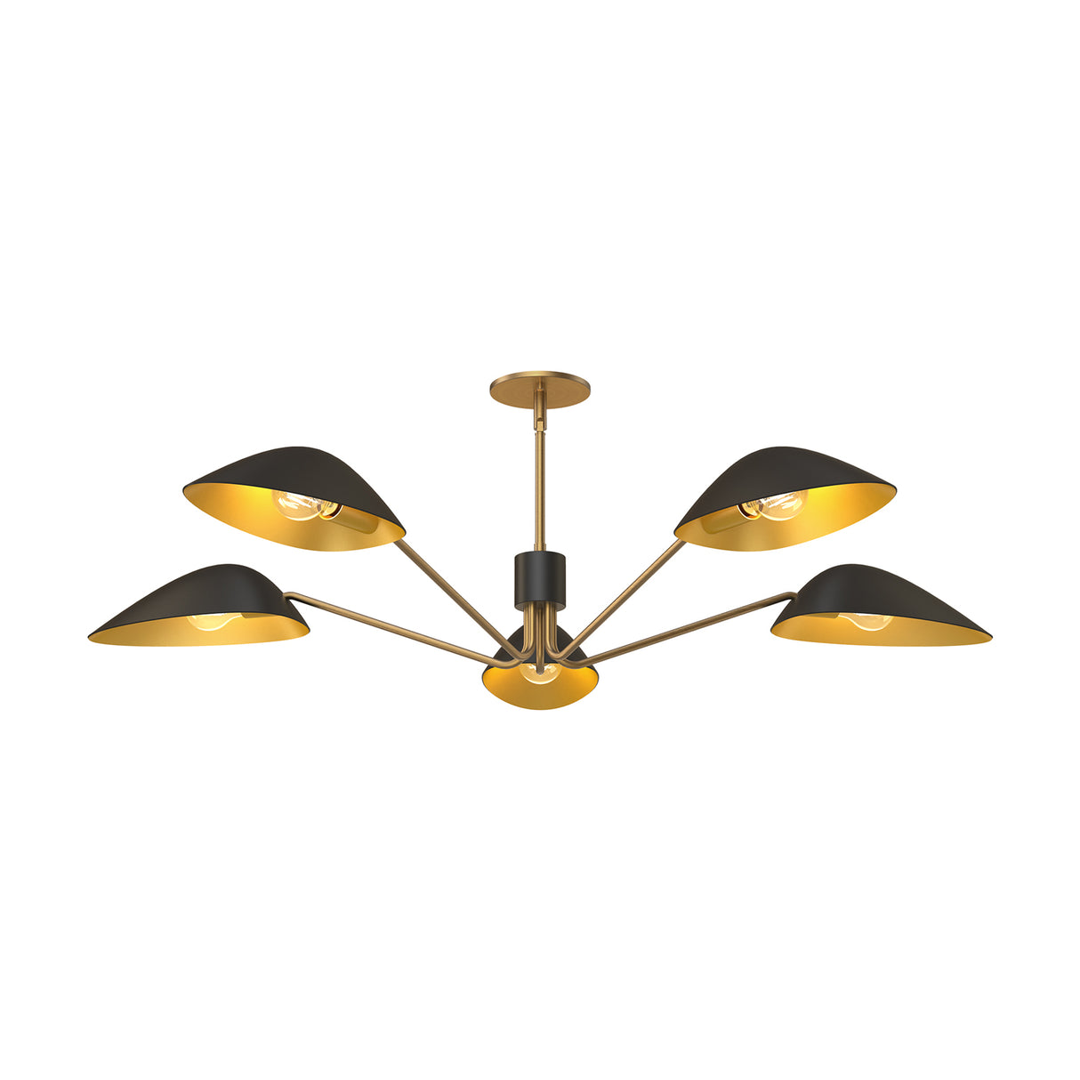 Jade 5 Light Chandelier 46", Matte Black and Antique Brass