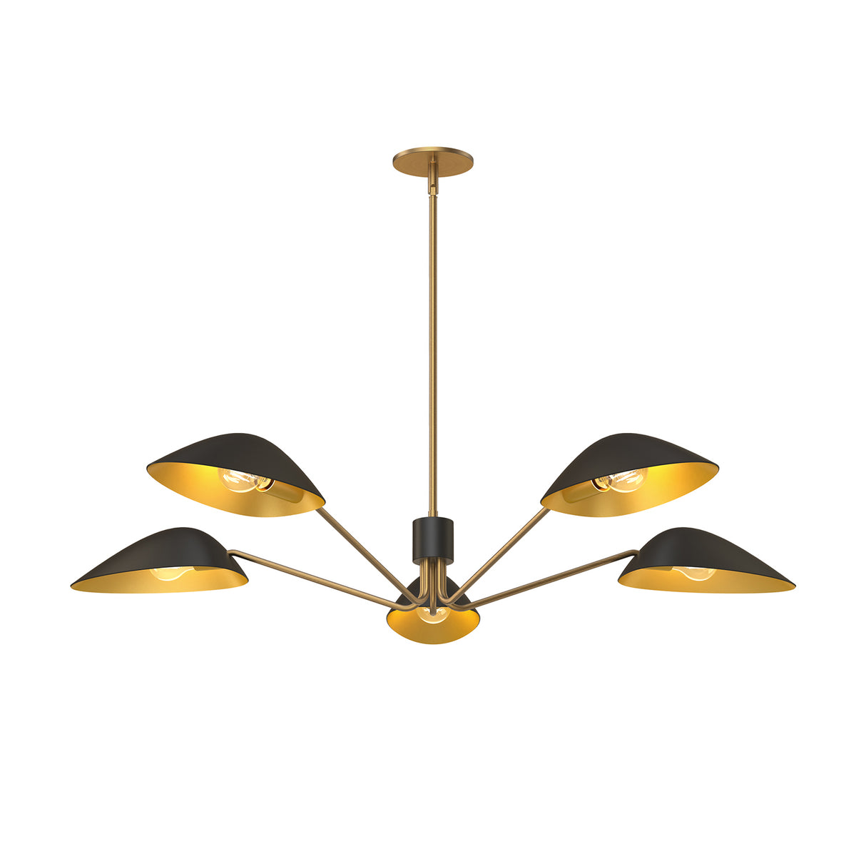 Jade 5 Light Chandelier 46", Matte Black and Antique Brass