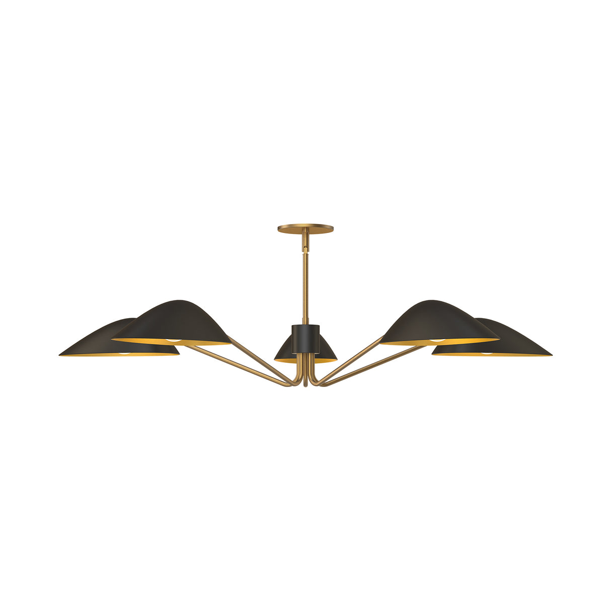 Jade 5 Light Chandelier 46", Matte Black and Antique Brass