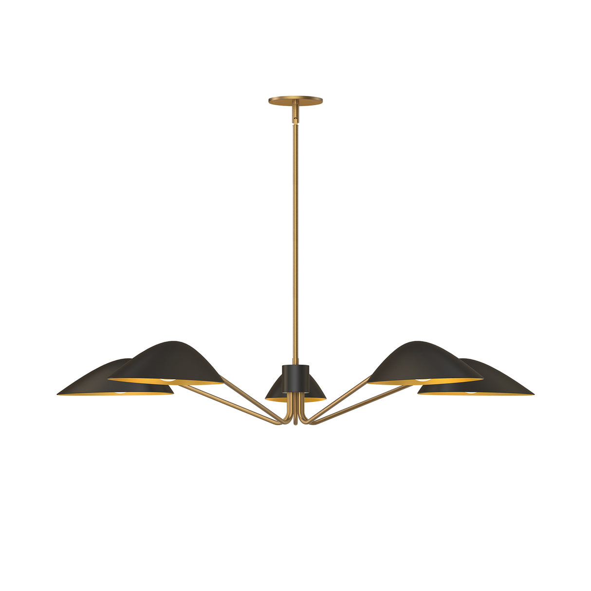 Jade 5 Light Chandelier 46", Matte Black and Antique Brass