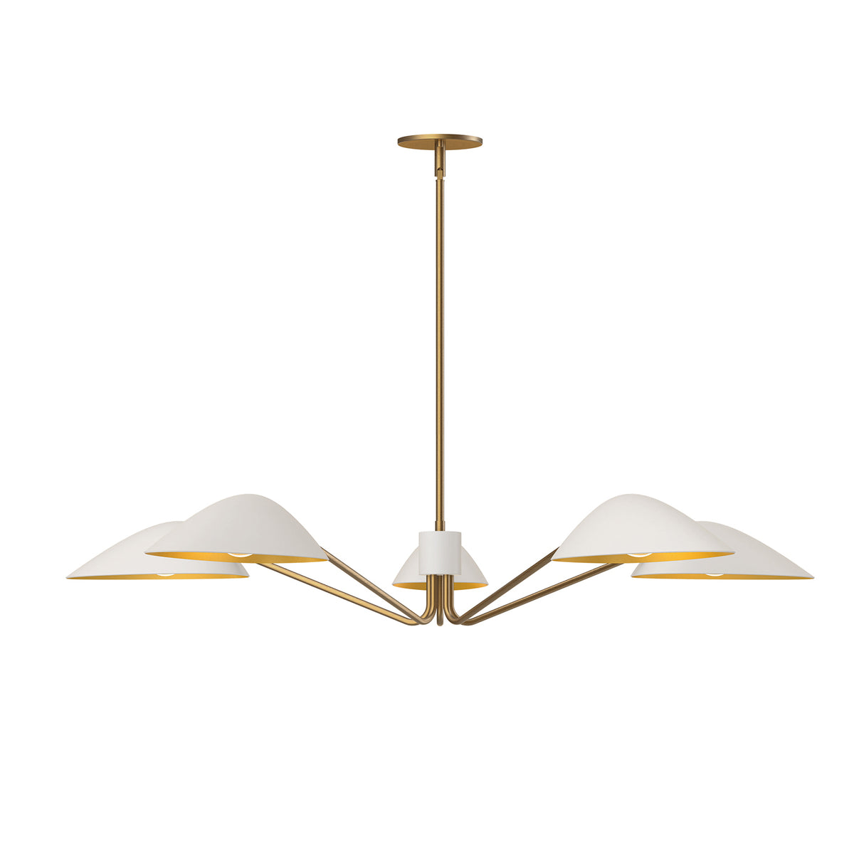 Jade 5 Light Chandelier 46", White and Antique Brass