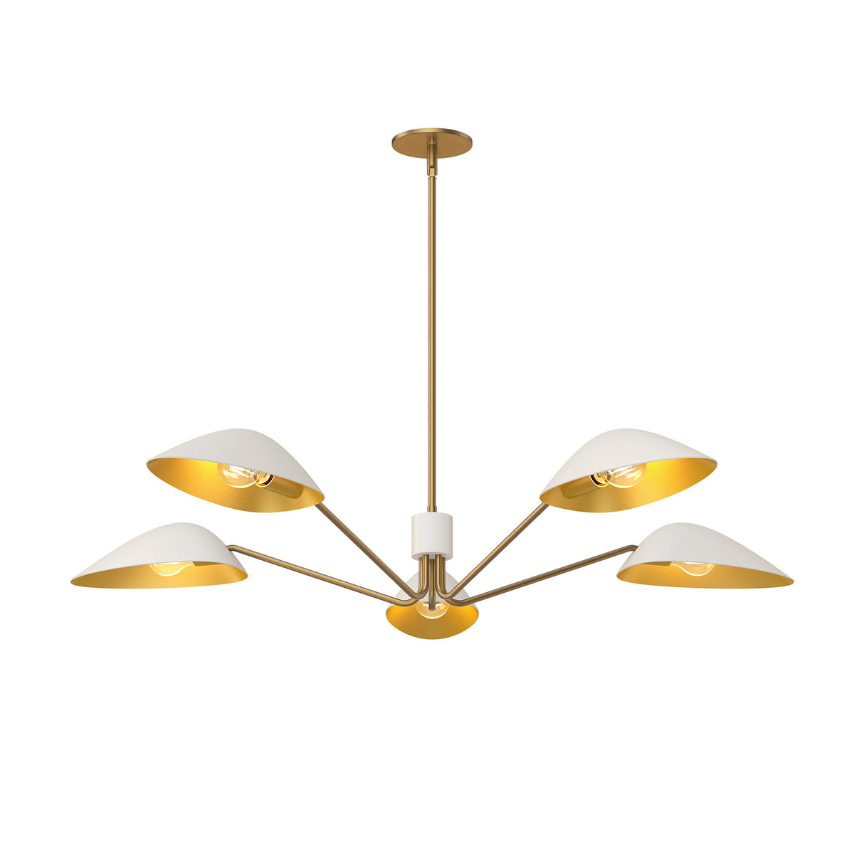 Jade 5 Light Chandelier 46", White and Antique Brass