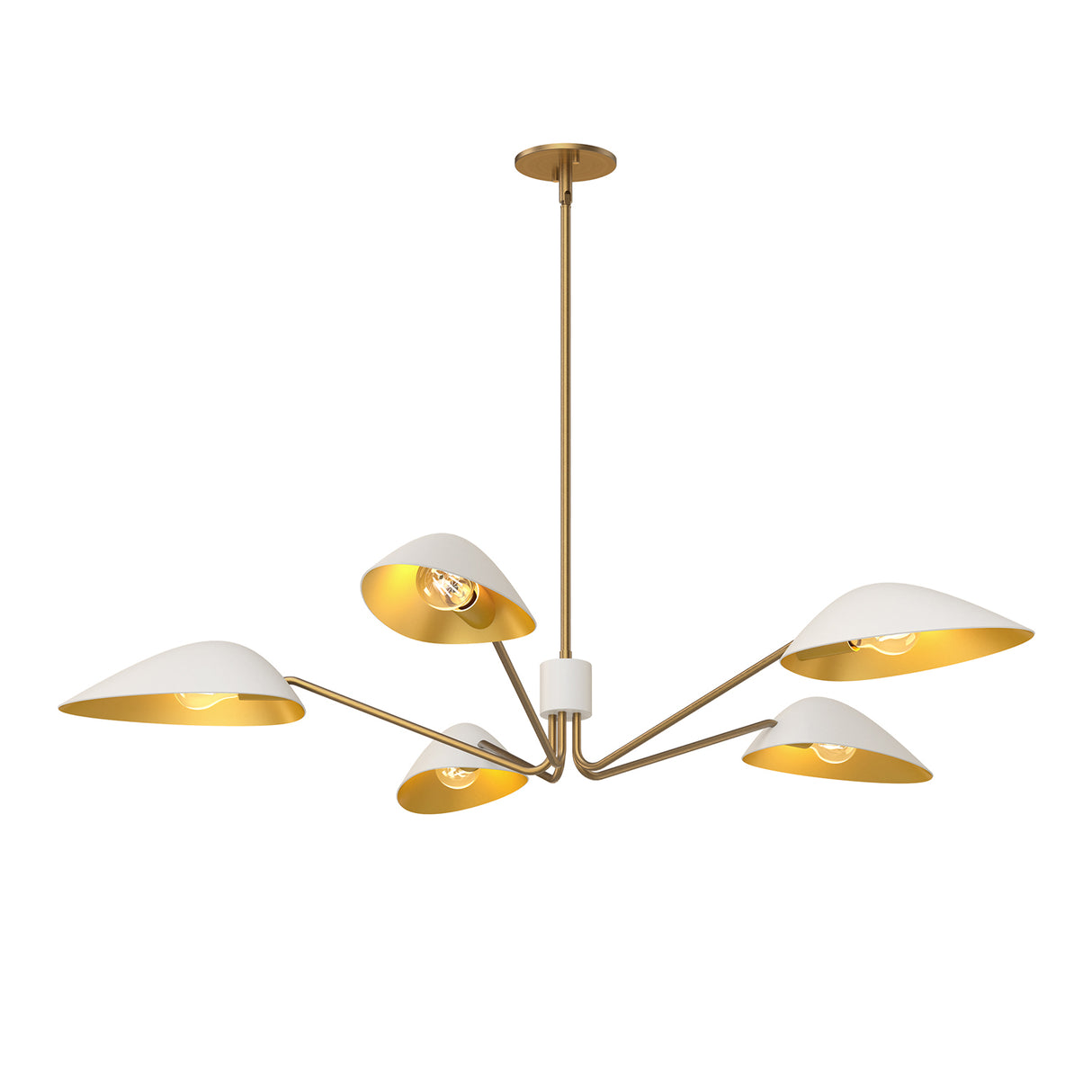 Jade 5 Light Chandelier 46", White and Antique Brass