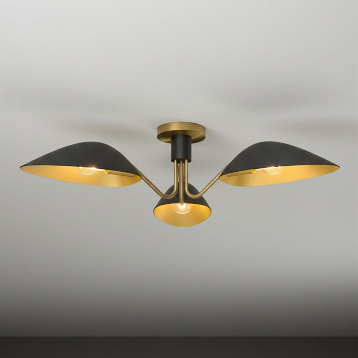 Jade Semi-Flush 32", Matte Black and Antique Brass