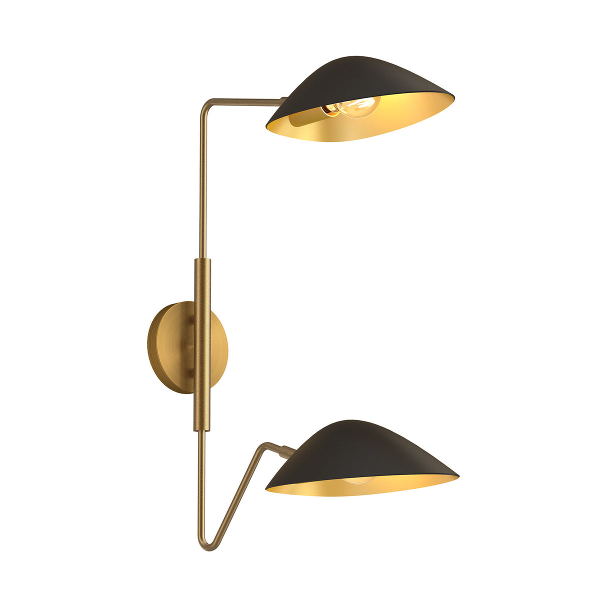 Jade Double Swing Arm Sconce, Matte Black and Antique Brass