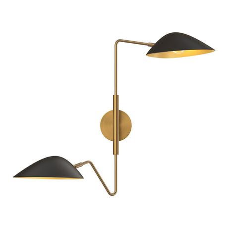Jade Double Swing Arm Sconce, Matte Black and Antique Brass