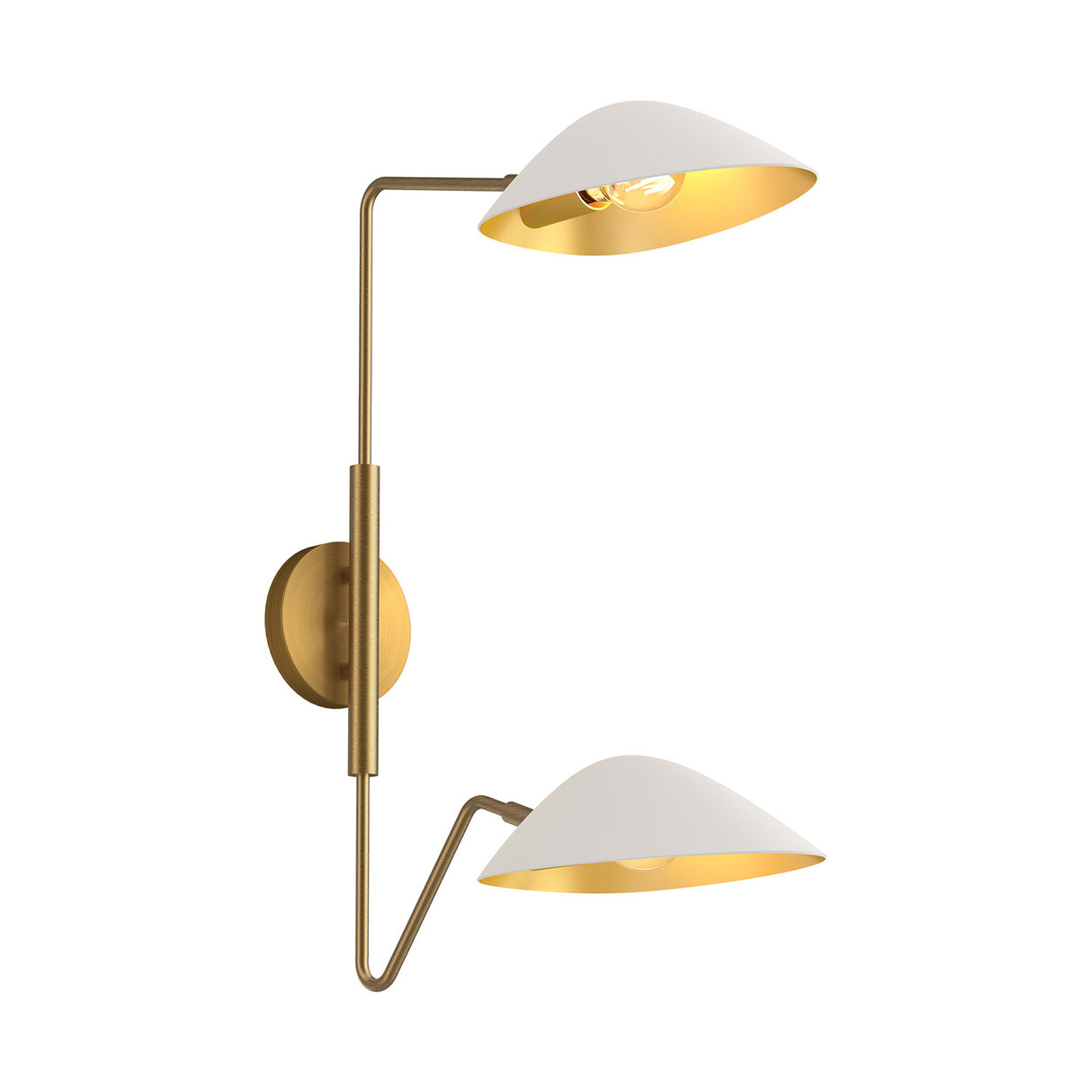 Jade Double Swing Arm Sconce, White and Antique Brass
