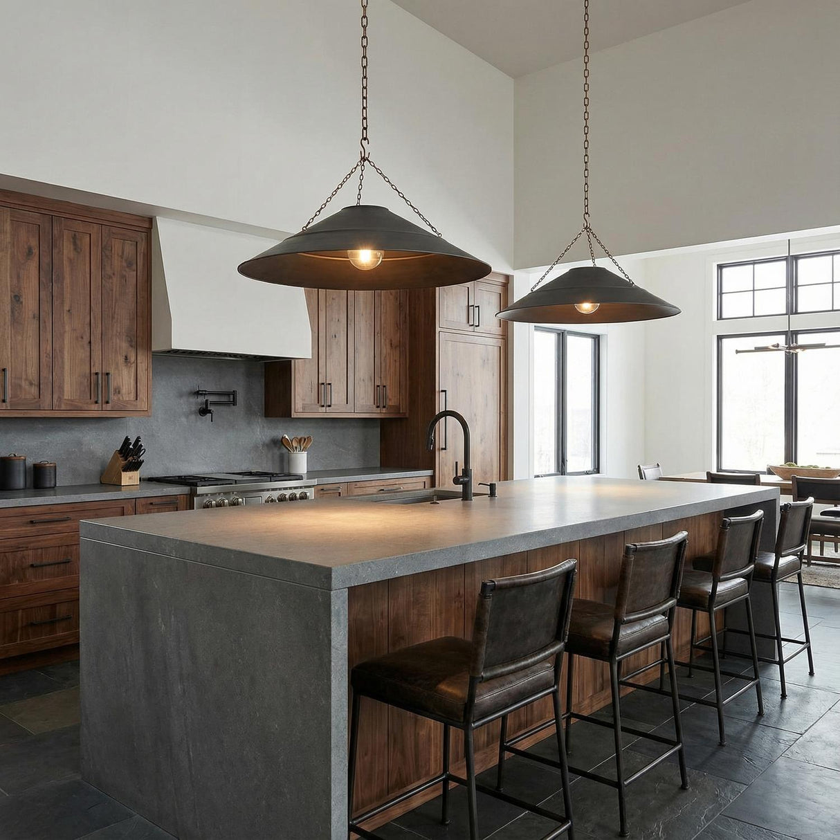 Zane Pendant, Extra Large 34" for Modern Farmhouse home with Charcoal Stone