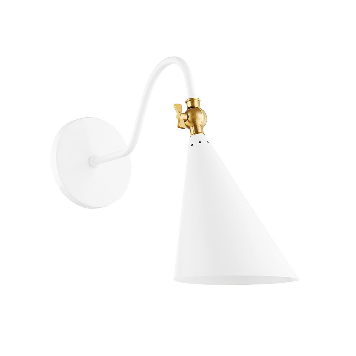 Faye Adjustable Wall Sconce, White with Aged Brass