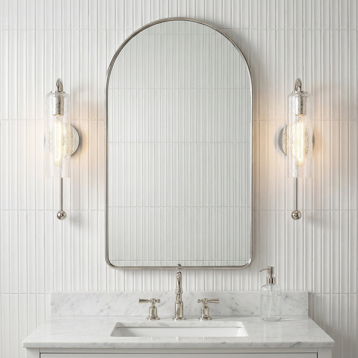 Dessie Wall Sconce 19", Polished Nickel for Modern home with White Tile