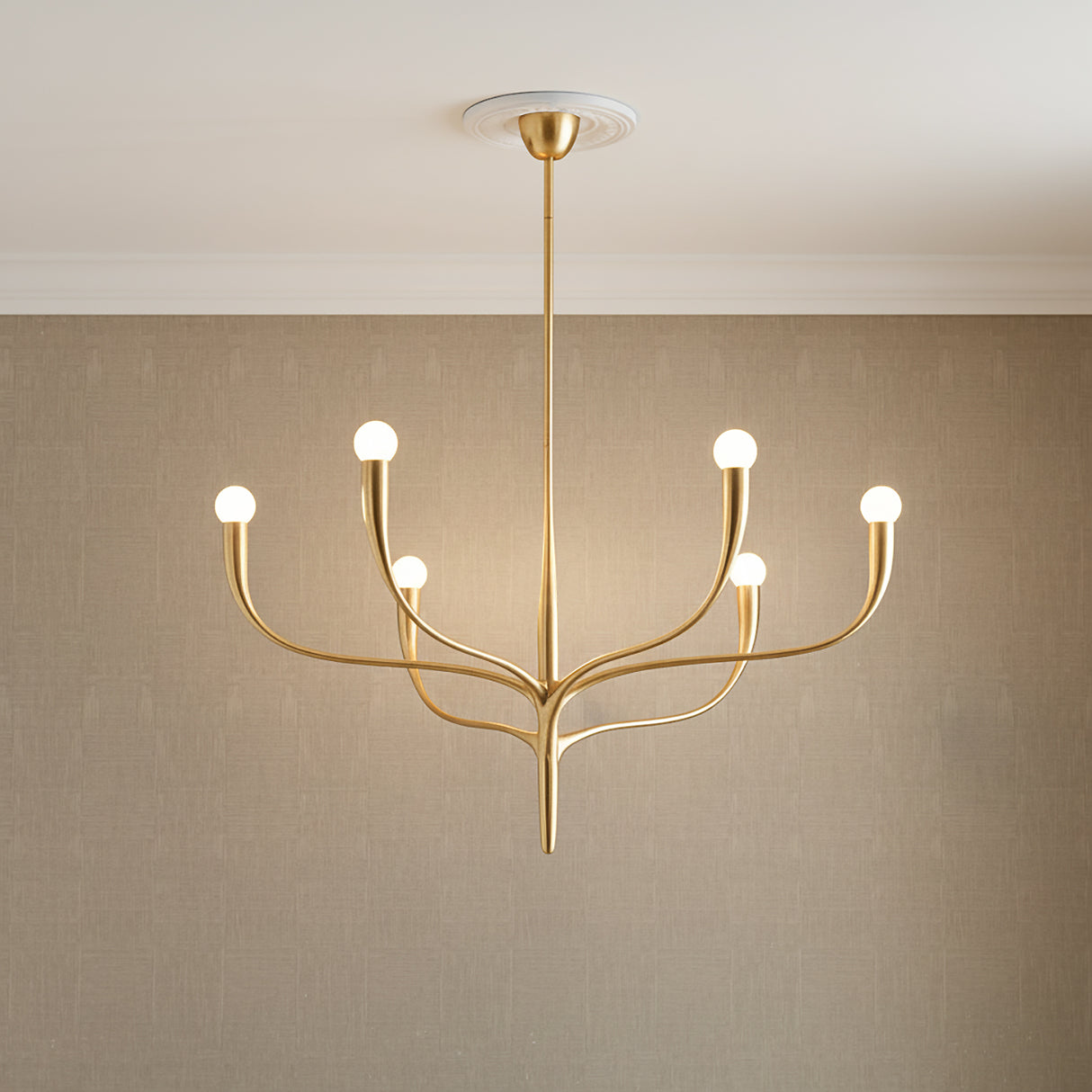 Anita 6 Light Chandelier 37" for Modern home with Warm Beige Textured Walls