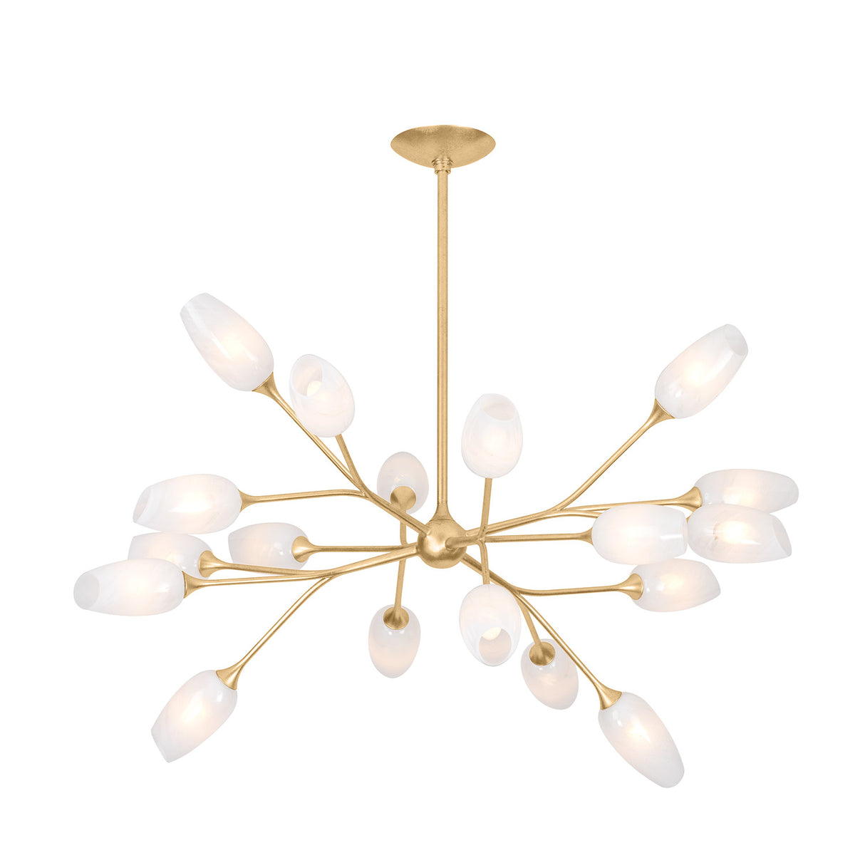 Amara 18 Light Chandelier 44", Gold Leaf with Art Glass