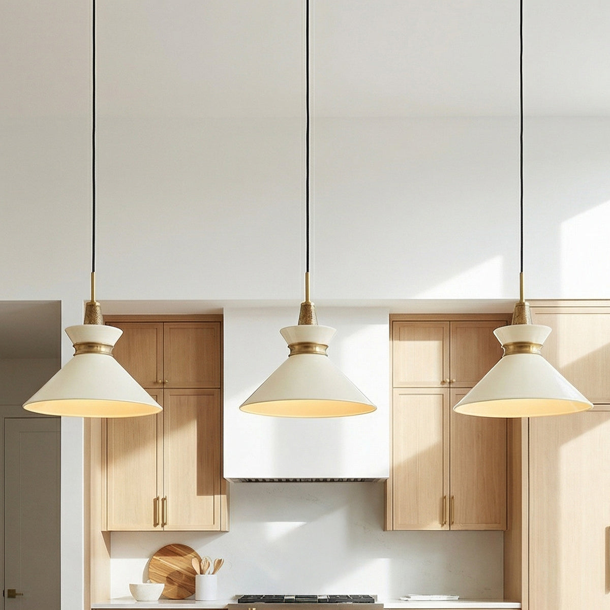 Sadie Medium Pendant 14", Cream and Aged Brass