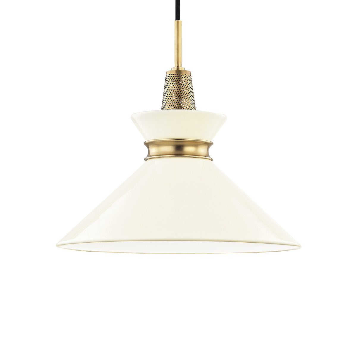 Sadie Medium Pendant 14", Cream and Aged Brass