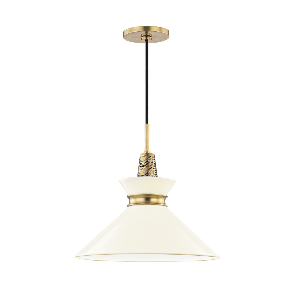 Sadie Medium Pendant 14", Cream and Aged Brass