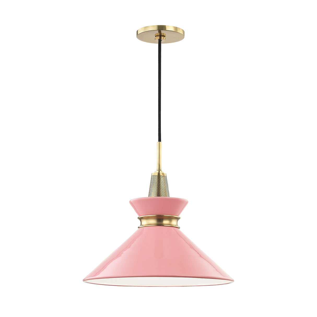 Sadie Medium Pendant 14", Pink and Aged Brass