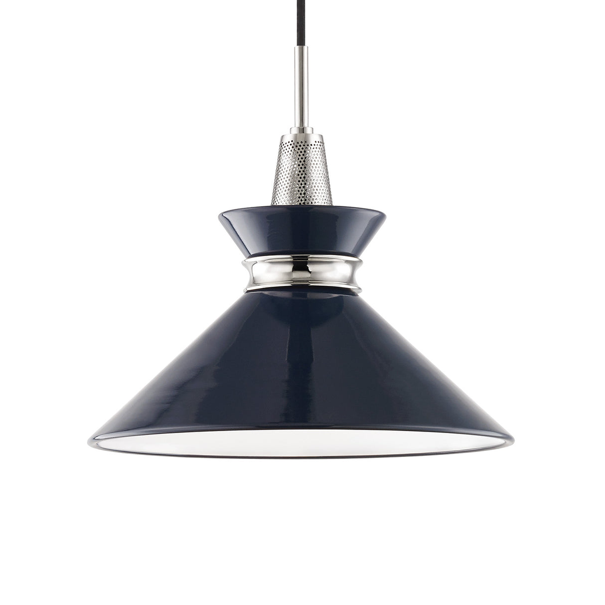 Sadie Medium Pendant 14", Navy and Polished Nickel