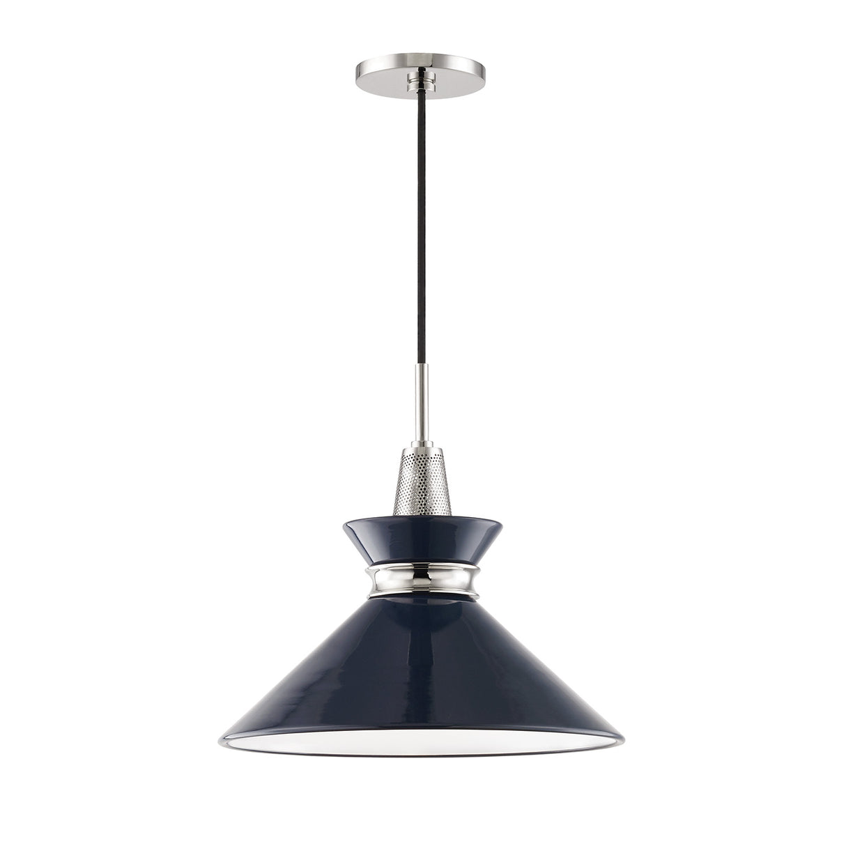 Sadie Medium Pendant 14", Navy and Polished Nickel