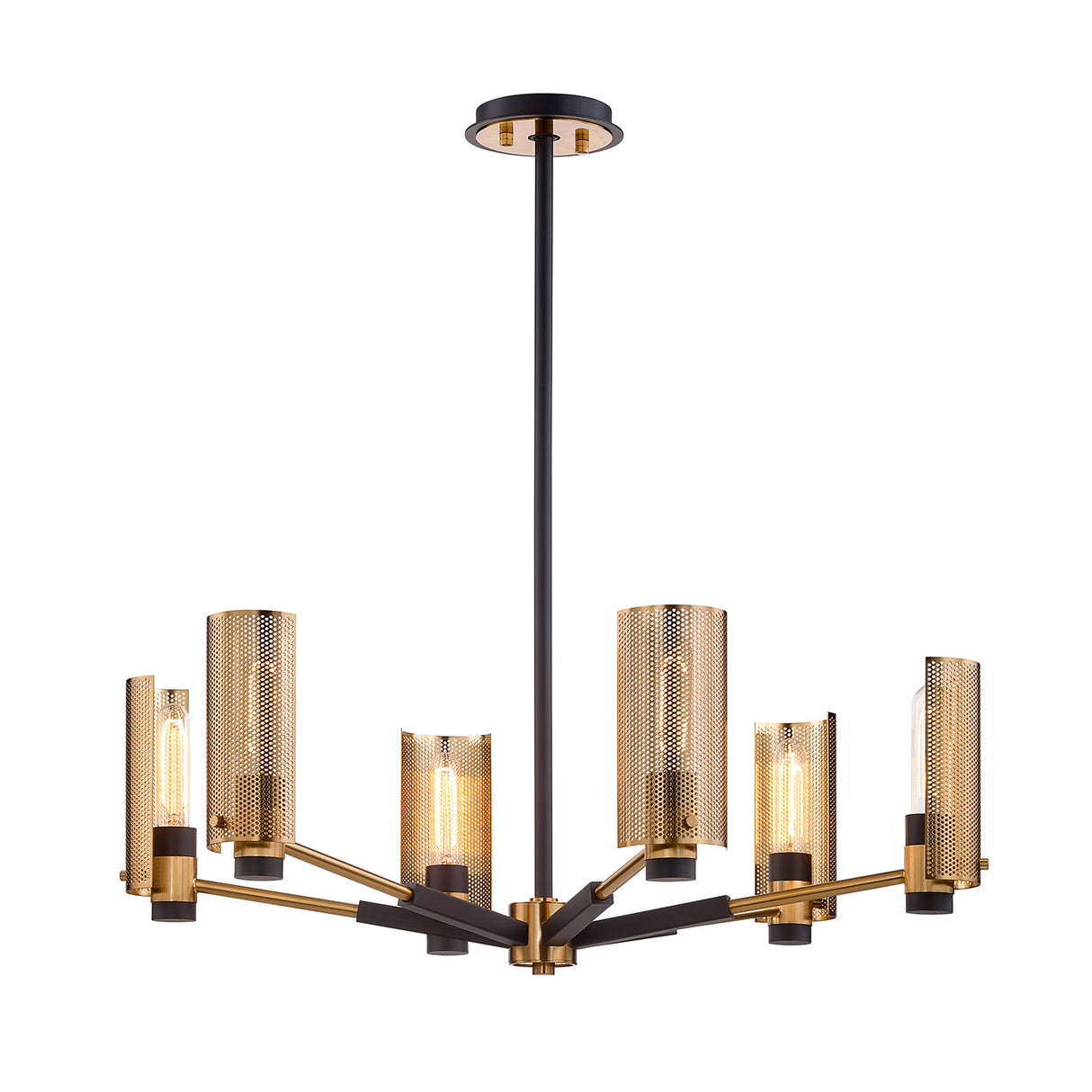 Oliver 6 Light Chandelier 30", Black and Vintage Brass