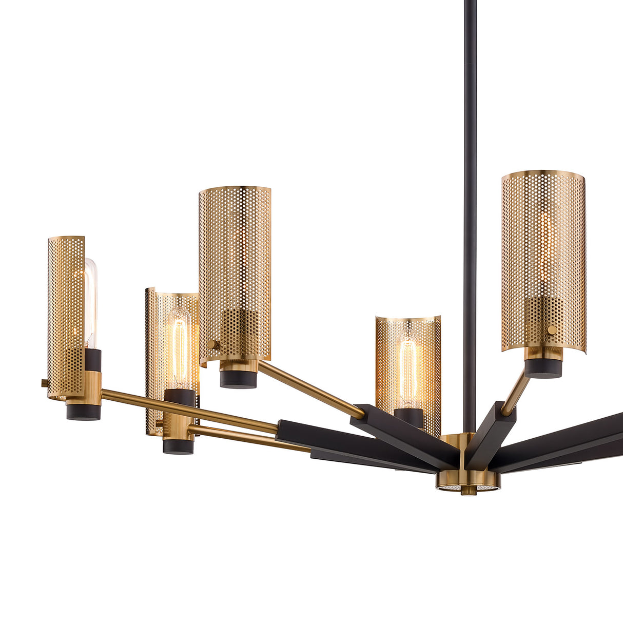 Oliver 8 Light Chandelier 40", Black and Vintage Brass