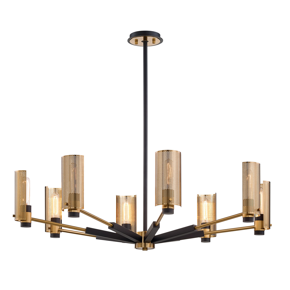 Oliver 8 Light Chandelier 40", Black and Vintage Brass