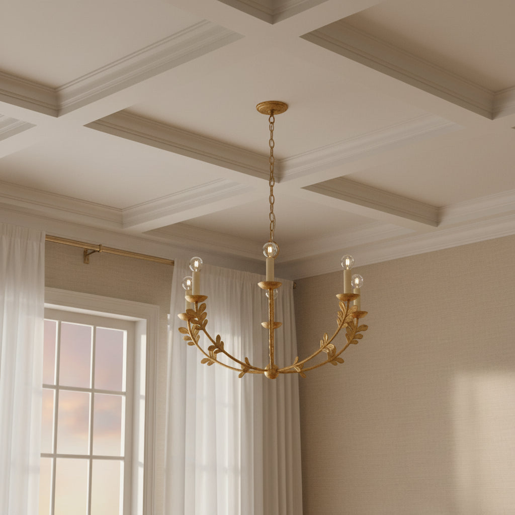 Aviva 5 Light Chandelier 28", Gold Leaf for Transitional home with White Trim