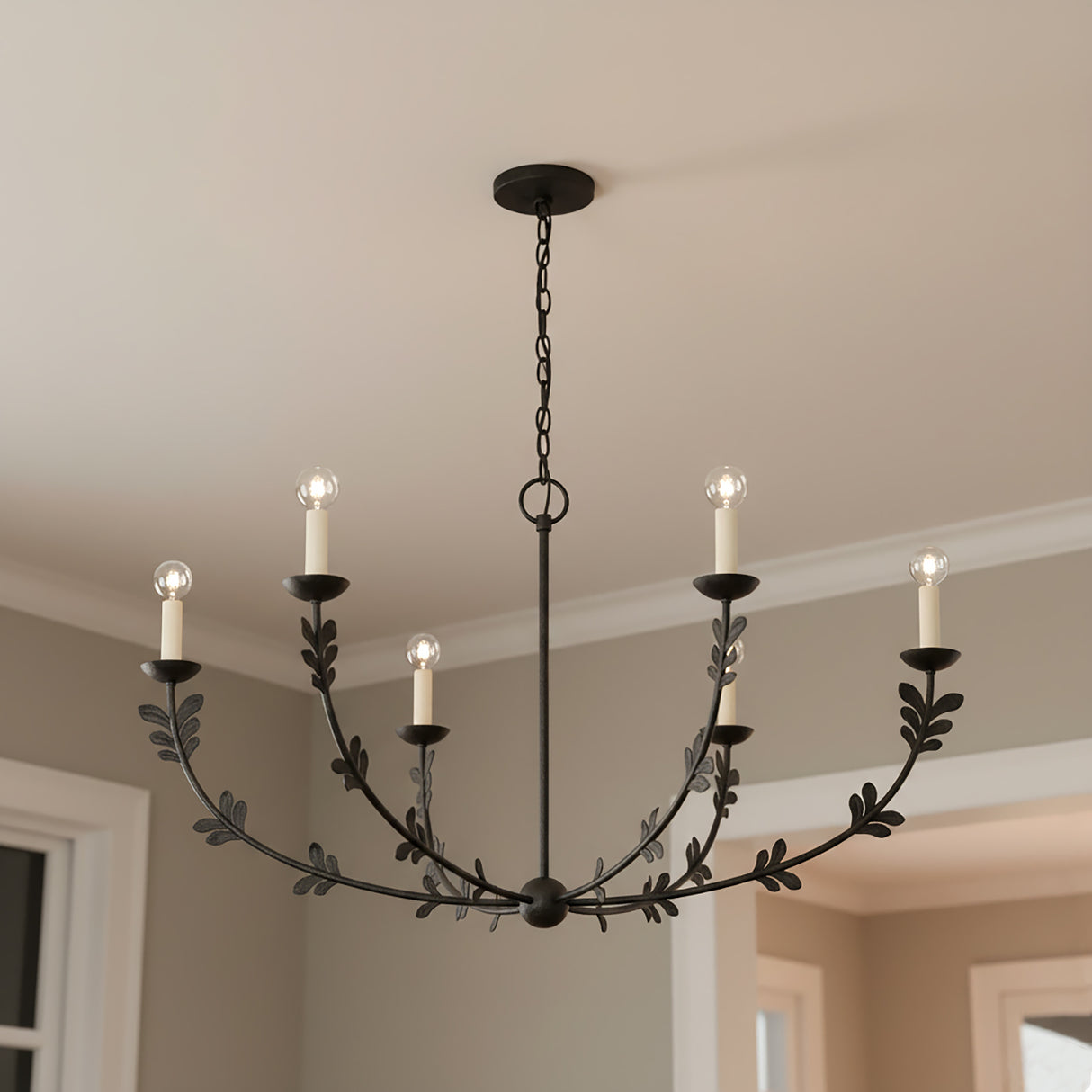 Aviva 6 Light Chandelier 40" for Farmhouse home with Black Metal