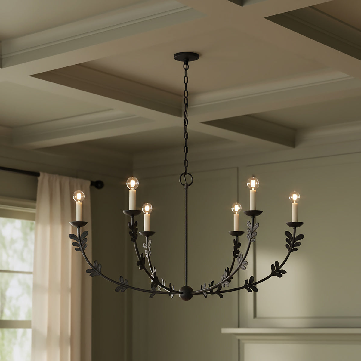 Aviva 6 Light Chandelier 40" for Farmhouse home with Dark Gray Wood