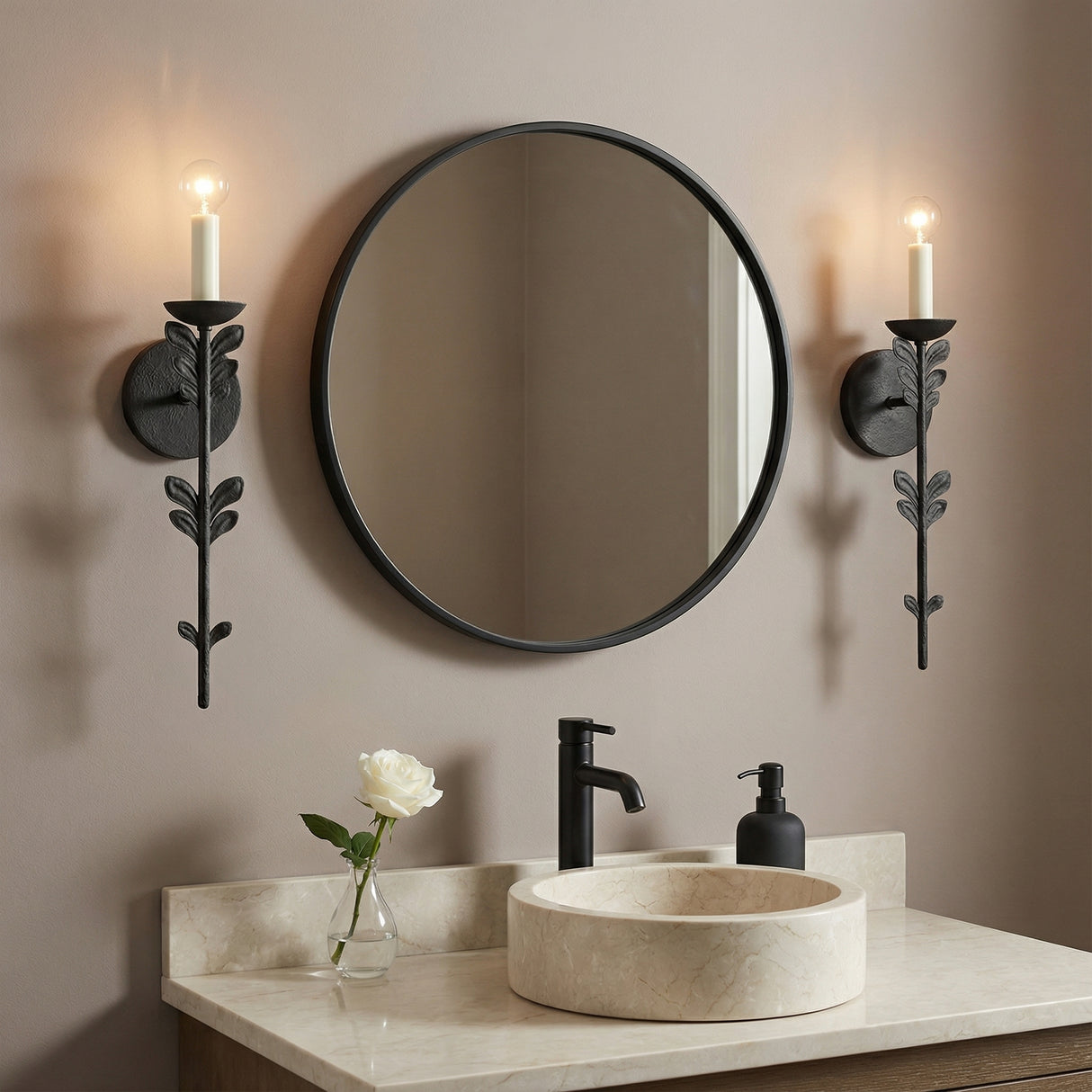 Aviva Wall Sconce 20", Antique Iron for Transitional home with Beige Walls